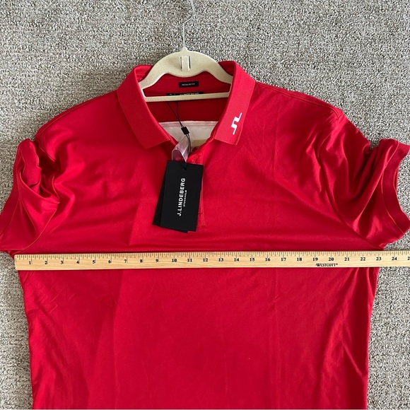 J. Lindeberg NEW Men's XL Regular Fit KV Golf Tech Jersey Polo Barbados Cherry - Picture 5 of 8
